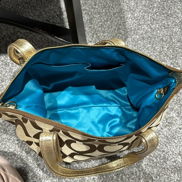 Coach Metallic Gold Poppy Signature Tote Bag